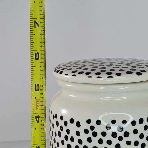 Thyme & Table Polka Dot Stoneware Jar With Lid Dishwasher Safe 5.5" Black & Whit - Picture 9 of 10